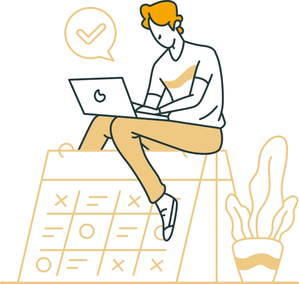 illustration of a man using a laptop sitting on a calendar